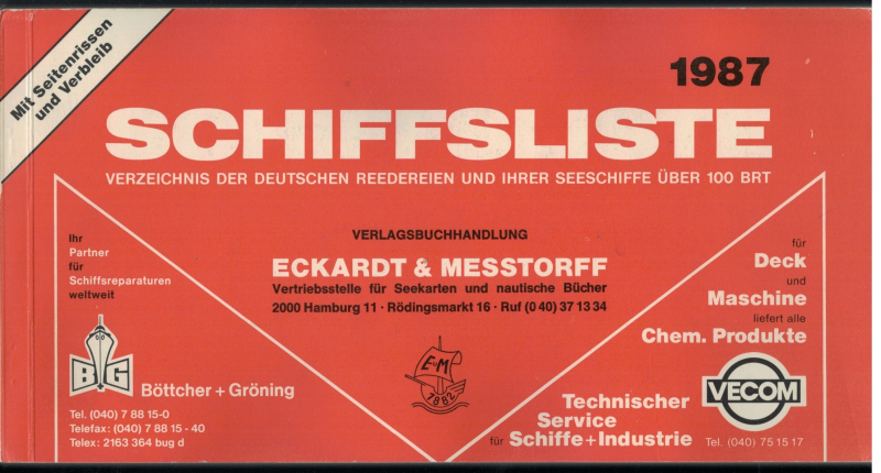 Die Deutsche Schiffsliste 1987 (1 St.) Eckardt & Messtorff